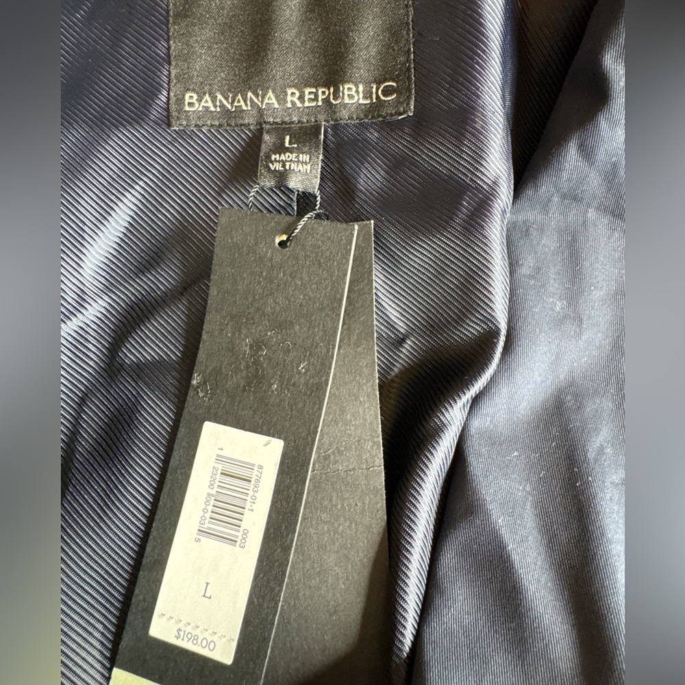 BANANA REPUBLIC Navy Blue Trench Coat, Water Resistant, Size L. - Picture 7 of 11
